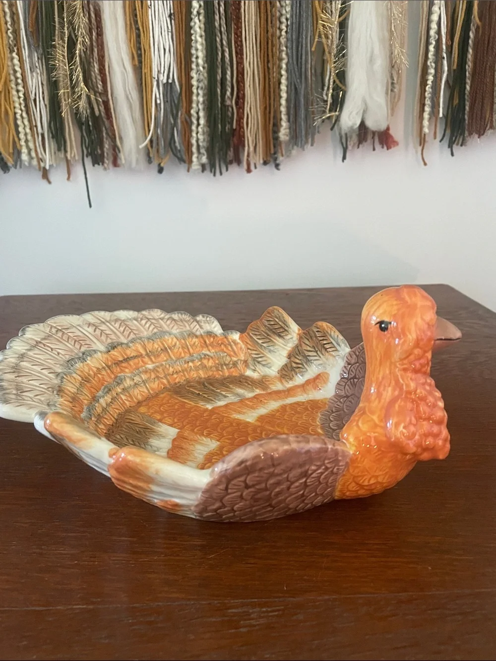 Ceramic Turkey Serving Dish - Orange & Brown